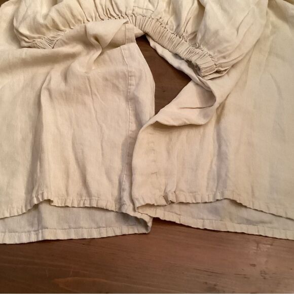 FLAX SIZE 1G 18-20 NATURAL 100% LINEN WIDE LEG SIDE BUTTON PANTS - Picture 5 of 7